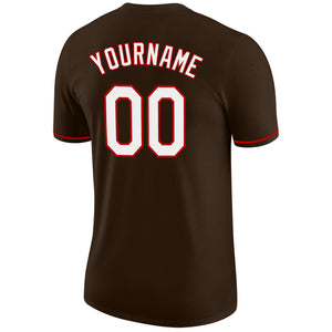 Custom Brown White-Red Performance T-Shirt