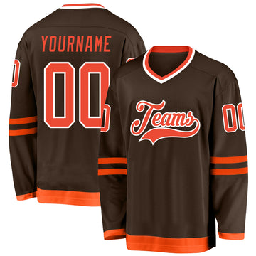 Custom Brown Orange-White Hockey Jersey