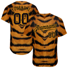 Load image into Gallery viewer, Custom Brown Black-Gold 3D Pattern Design Tiger Authentic Baseball Jersey
