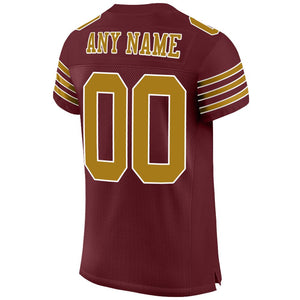 Custom Burgundy Old Gold-White Mesh Authentic Football Jersey