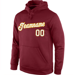 Custom Stitched Burgundy White-Gold Sports Pullover Sweatshirt Hoodie