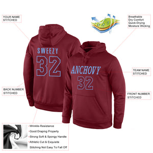 Custom Stitched Burgundy Burgundy-Light Blue Sports Pullover Sweatshirt Hoodie