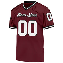 Load image into Gallery viewer, Custom Burgundy White-Black Mesh Authentic Throwback Football Jersey
