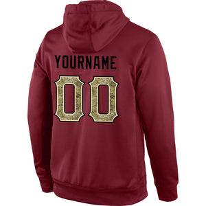 Custom Stitched Burgundy Camo-Black Sports Pullover Sweatshirt Hoodie