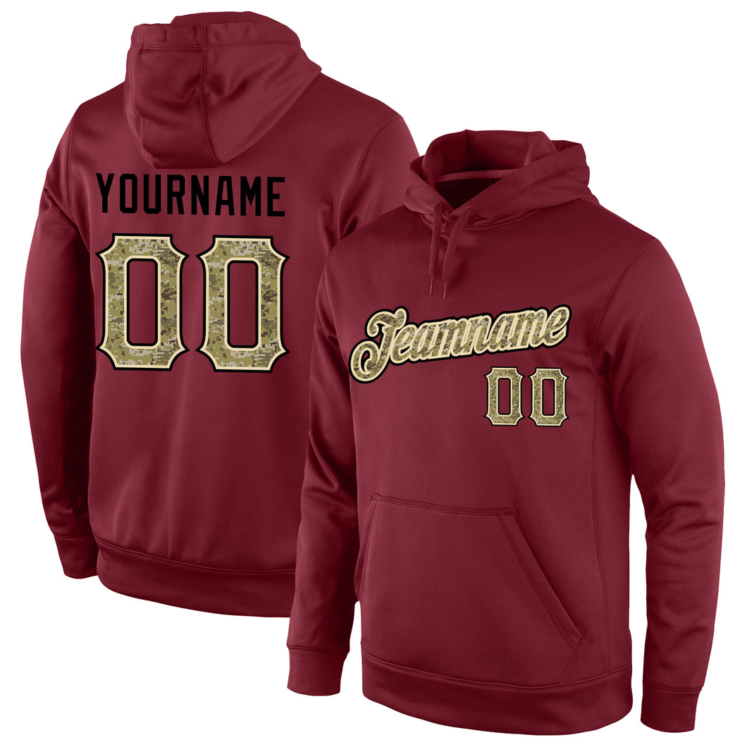 Custom Stitched Burgundy Camo-Black Sports Pullover Sweatshirt Hoodie