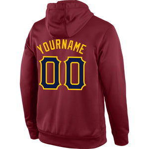 Custom Stitched Burgundy Navy-Gold Sports Pullover Sweatshirt Hoodie