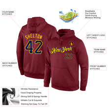 Load image into Gallery viewer, Custom Stitched Burgundy Navy-Gold Sports Pullover Sweatshirt Hoodie
