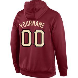 Custom Stitched Burgundy Cream-Black Sports Pullover Sweatshirt Hoodie