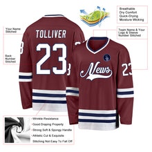 Load image into Gallery viewer, Custom Burgundy White-Navy Hockey Jersey
