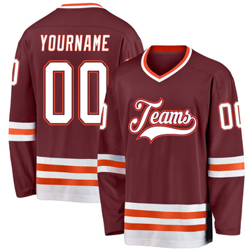 Custom Burgundy White-Orange Hockey Jersey