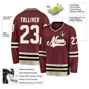 Custom Burgundy Cream-Black Hockey Jersey