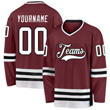 Load image into Gallery viewer, Custom Burgundy White-Black Hockey Jersey
