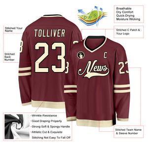 Custom Burgundy Cream-Black Hockey Jersey