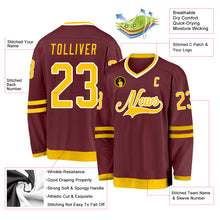 Load image into Gallery viewer, Custom Burgundy Gold-White Hockey Jersey
