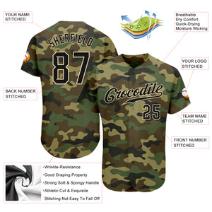 Custom Camo Black-Cream Authentic Salute To Service Baseball Jersey