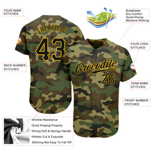 Custom Camo Black-Gold Authentic Salute To Service Baseball Jersey