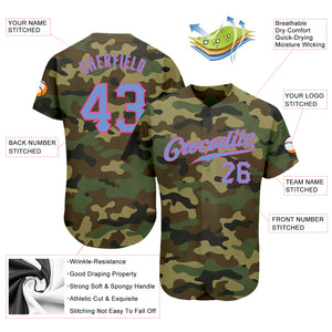 Custom Camo Light Blue-Pink Authentic Salute To Service Baseball Jersey