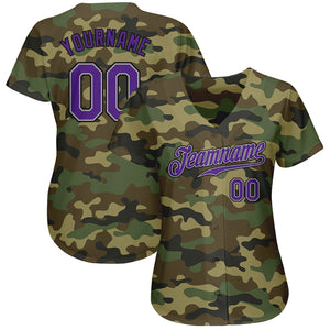 Custom Camo Purple-Black Authentic Salute To Service Baseball Jersey