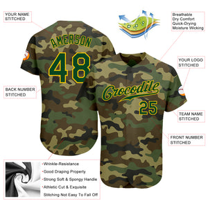 Custom Camo Green-Gold Authentic Salute To Service Baseball Jersey