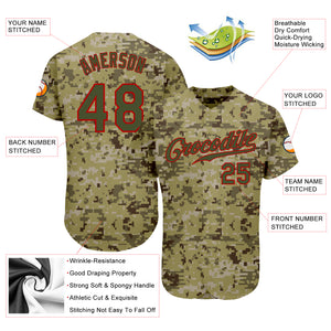 Custom Camo Olive-Red Authentic Salute To Service Baseball Jersey