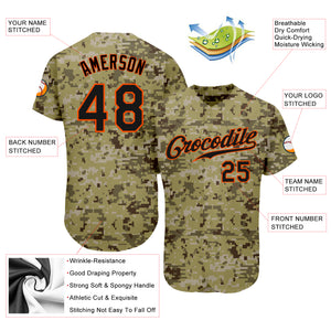 Custom Camo Black-Orange Authentic Salute To Service Baseball Jersey