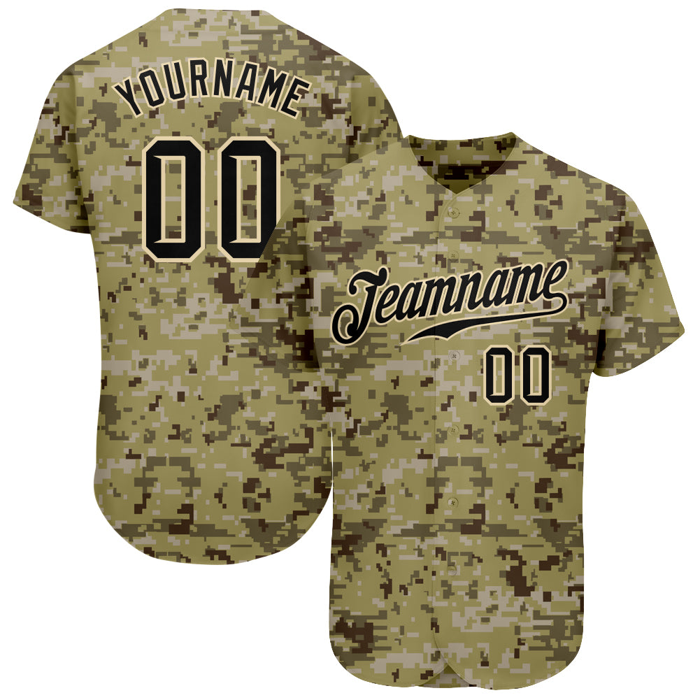 Custom Camo Black-Cream Authentic Salute To Service Baseball Jersey