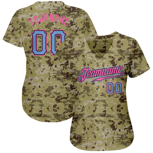 Custom Camo Light Blue-Pink Authentic Salute To Service Baseball Jersey