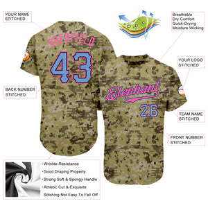 Custom Camo Light Blue-Pink Authentic Salute To Service Baseball Jersey