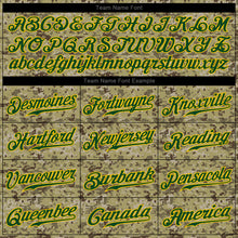 Load image into Gallery viewer, Custom Camo Green-Gold Authentic Salute To Service Baseball Jersey
