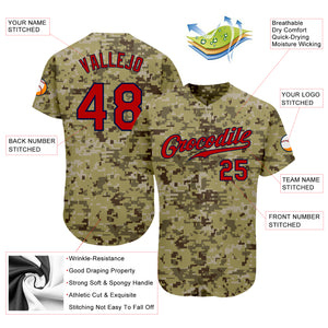 Custom Camo Red-Navy Authentic Salute To Service Baseball Jersey