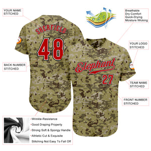 Custom Camo Red-Black Authentic Salute To Service Baseball Jersey