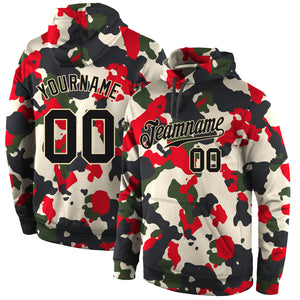 Custom Stitched Camo Black-Cream Sports Pullover Sweatshirt Salute To Service Hoodie