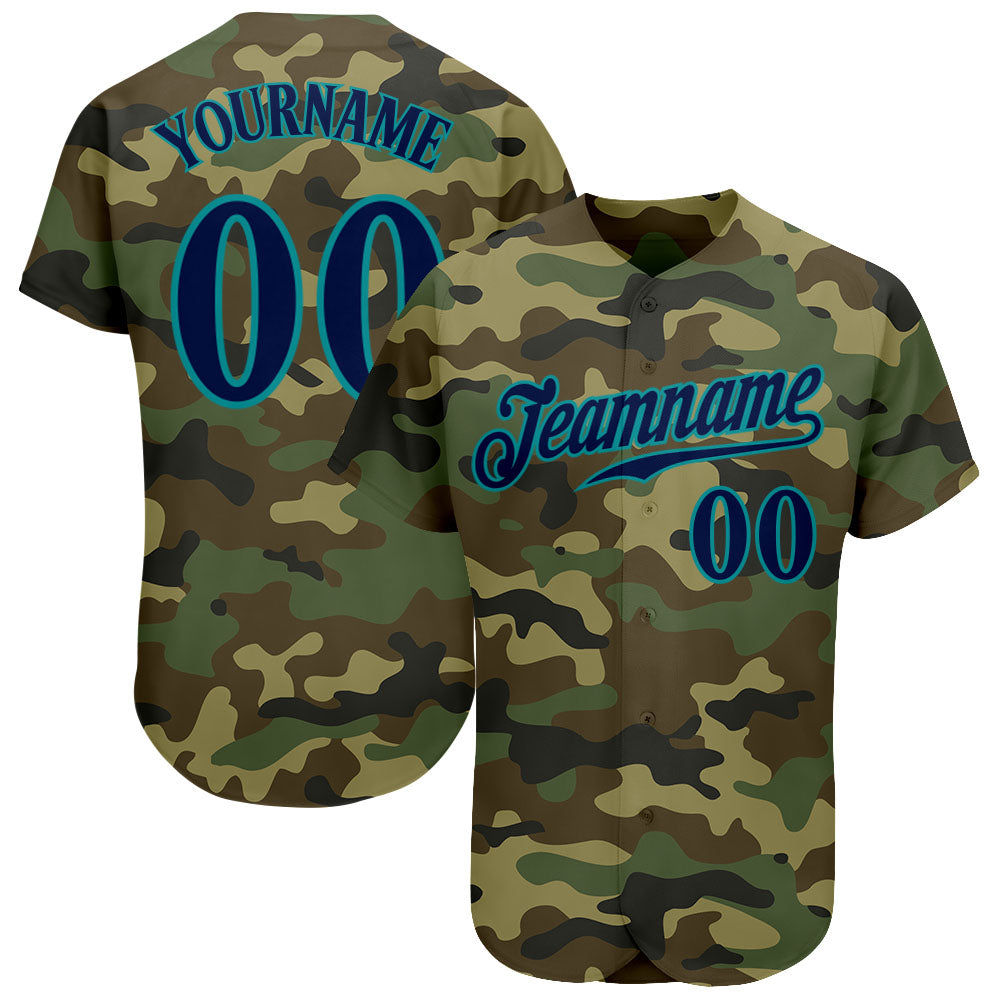 Custom Camo Navy-Teal Authentic Salute To Service Baseball Jersey