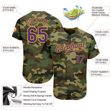 Load image into Gallery viewer, Custom Camo Purple-Gold Authentic Salute To Service Baseball Jersey
