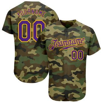 Custom Camo Purple-Gold Authentic Salute To Service Baseball Jersey