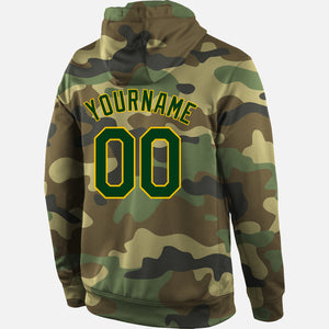 Custom Stitched Camo Green-Gold Sports Pullover Sweatshirt Salute To Service Hoodie