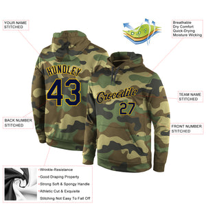 Custom Stitched Camo Navy-Gold Sports Pullover Sweatshirt Salute To Service Hoodie