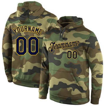 Custom Stitched Camo Navy-Gold Sports Pullover Sweatshirt Salute To Service Hoodie