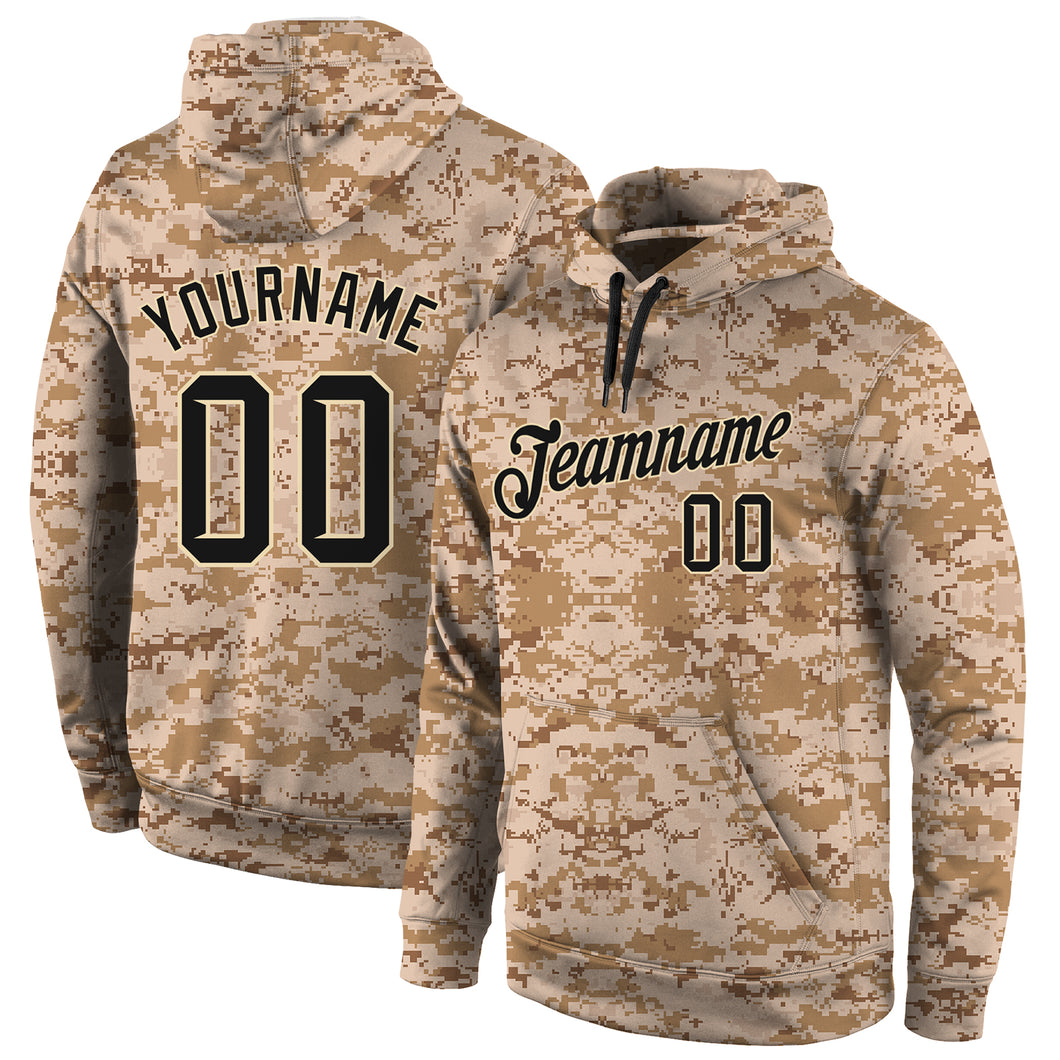 Custom Stitched Camo Black-Cream Sports Pullover Sweatshirt Salute To Service Hoodie