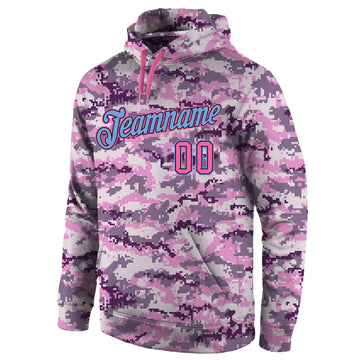 Custom Stitched Camo Pink-Light Blue Sports Pullover Sweatshirt Salute To Service Hoodie