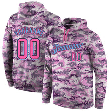 Load image into Gallery viewer, Custom Stitched Camo Pink-Light Blue Sports Pullover Sweatshirt Salute To Service Hoodie
