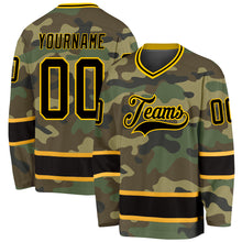 Load image into Gallery viewer, Custom Camo Black-Gold Salute To Service Hockey Jersey
