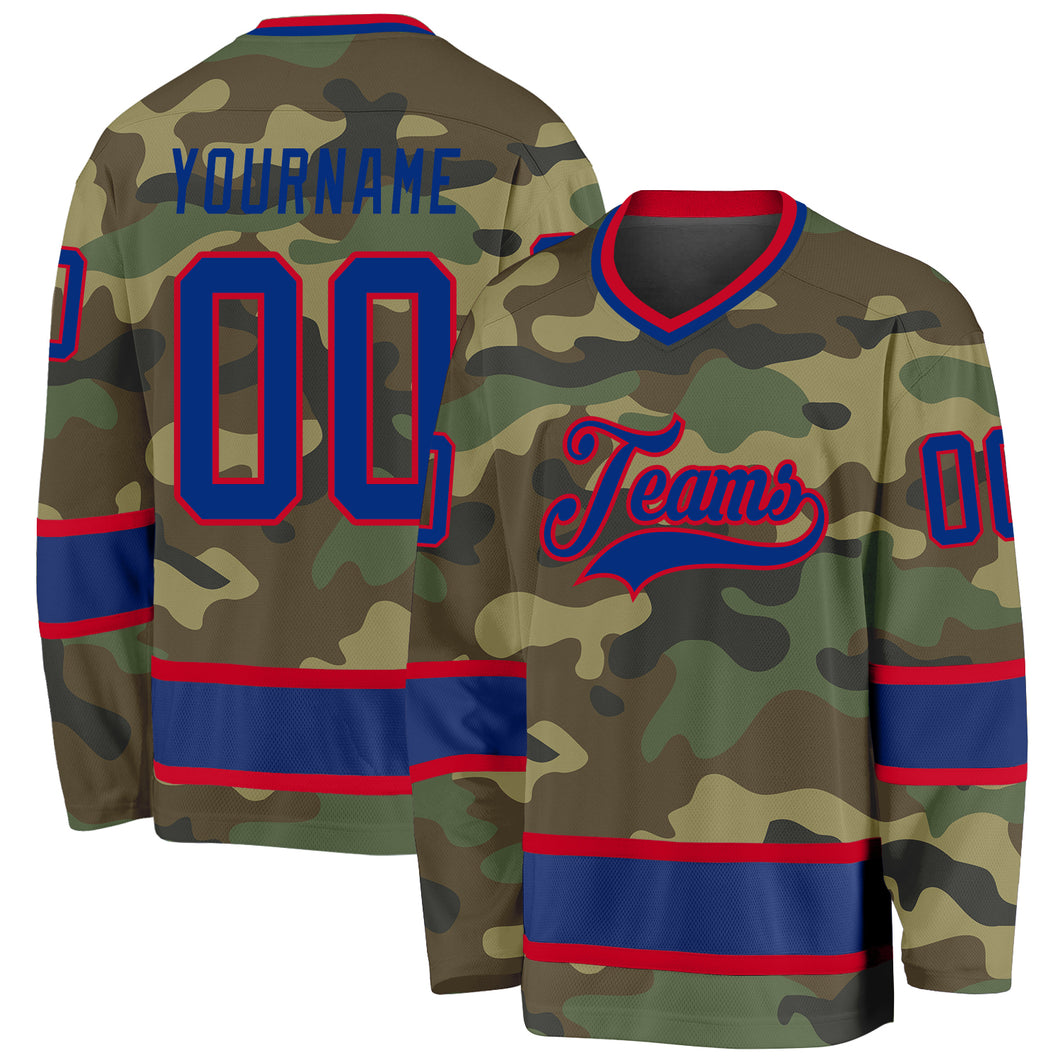 Custom Camo Royal-Red Salute To Service Hockey Jersey