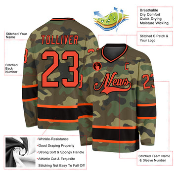 Custom Camo Orange-Black Salute To Service Hockey Jersey