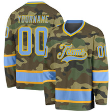 Load image into Gallery viewer, Custom Camo Light Blue-Gold Salute To Service Hockey Jersey
