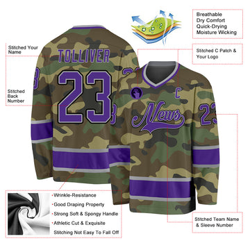 Custom Camo Purple-Black Salute To Service Hockey Jersey