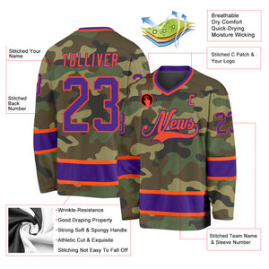 Custom Camo Purple-Orange Salute To Service Hockey Jersey