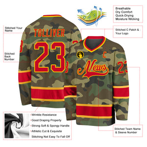 Custom Camo Red-Gold Salute To Service Hockey Jersey