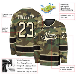 Custom Camo Cream-Black Salute To Service Hockey Jersey