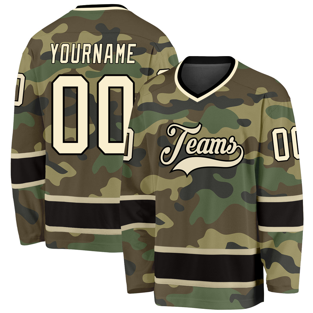 Custom Camo Cream-Black Salute To Service Hockey Jersey